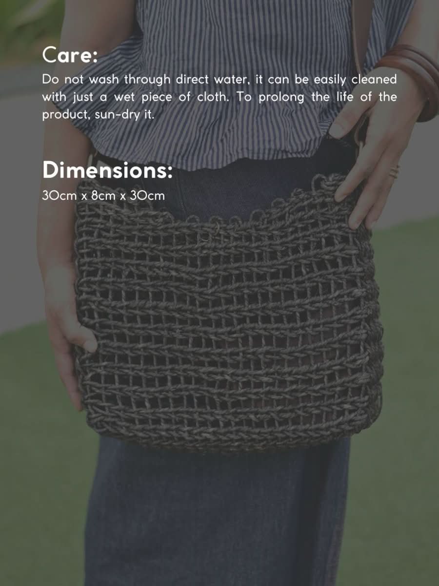 Handmade Sabai Flexi Carry bag - Black - Kadam Haat