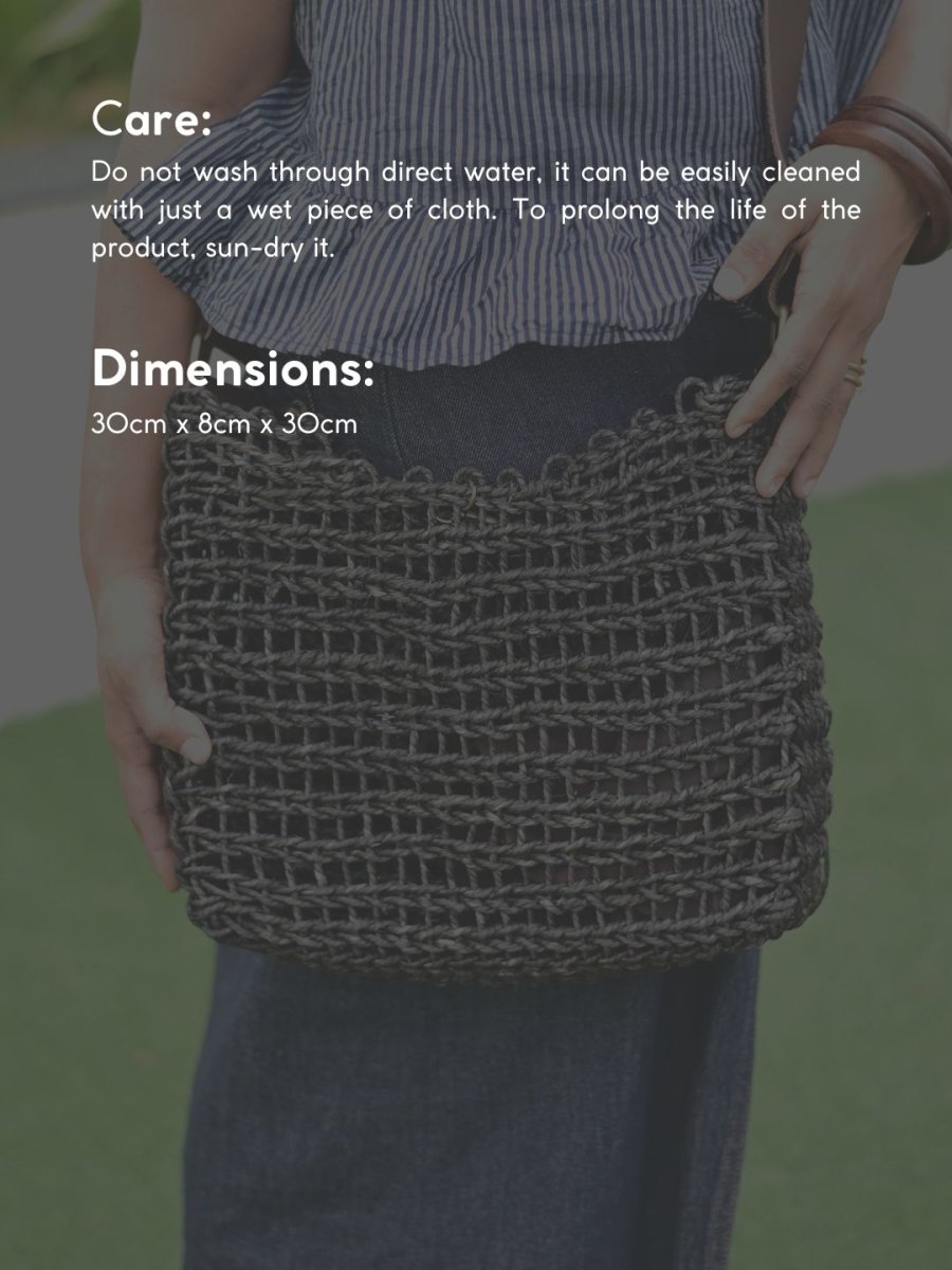 Handmade Sabai Flexi Carry bag - Black - Kadam Haat