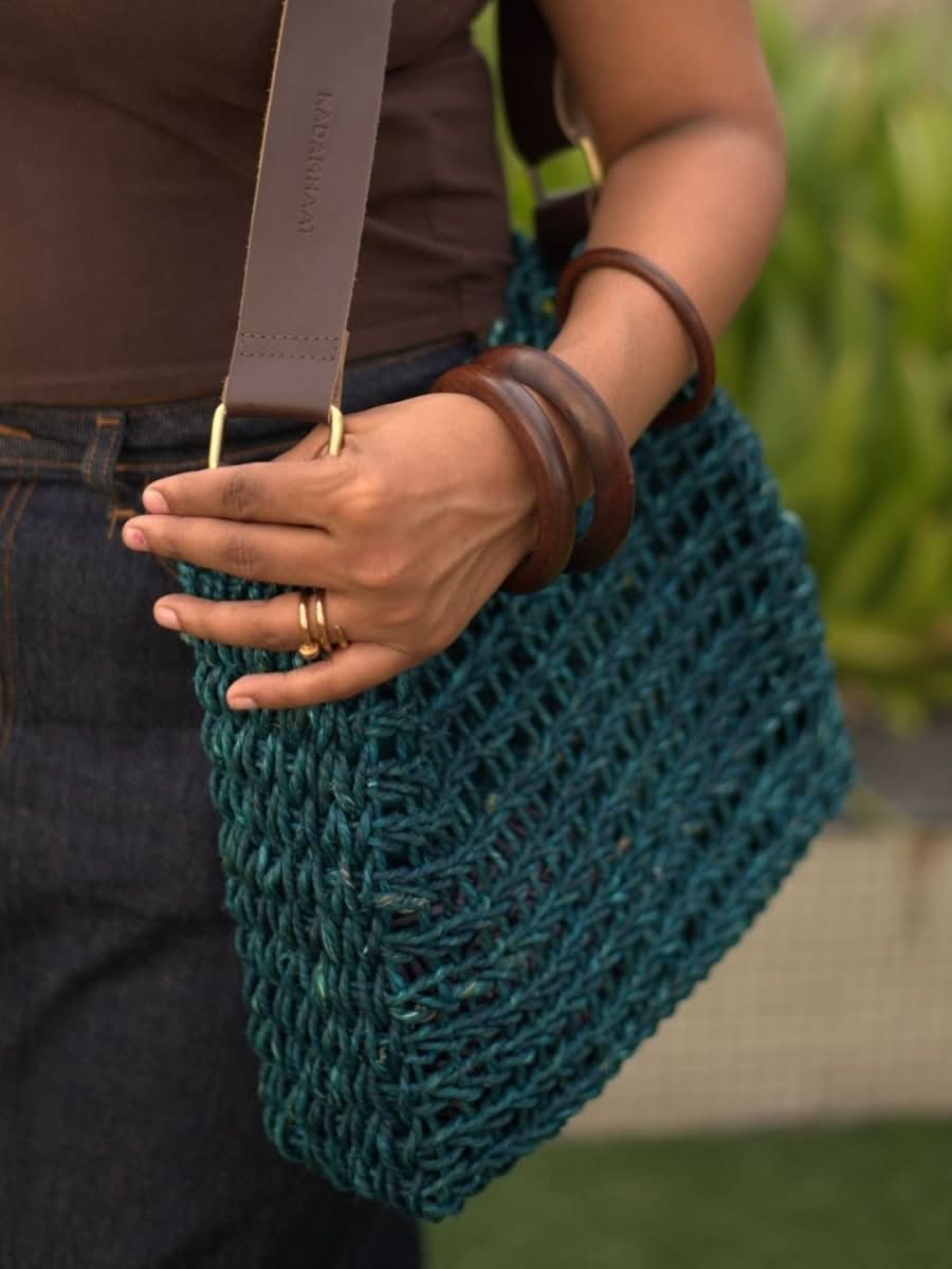Handmade Sabai Flexi Carry bag - Indigo - Kadam Haat