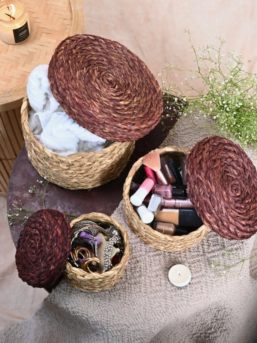 Handmade Sabai Gift Box - Brown | Set of 3 - Kadam Haat