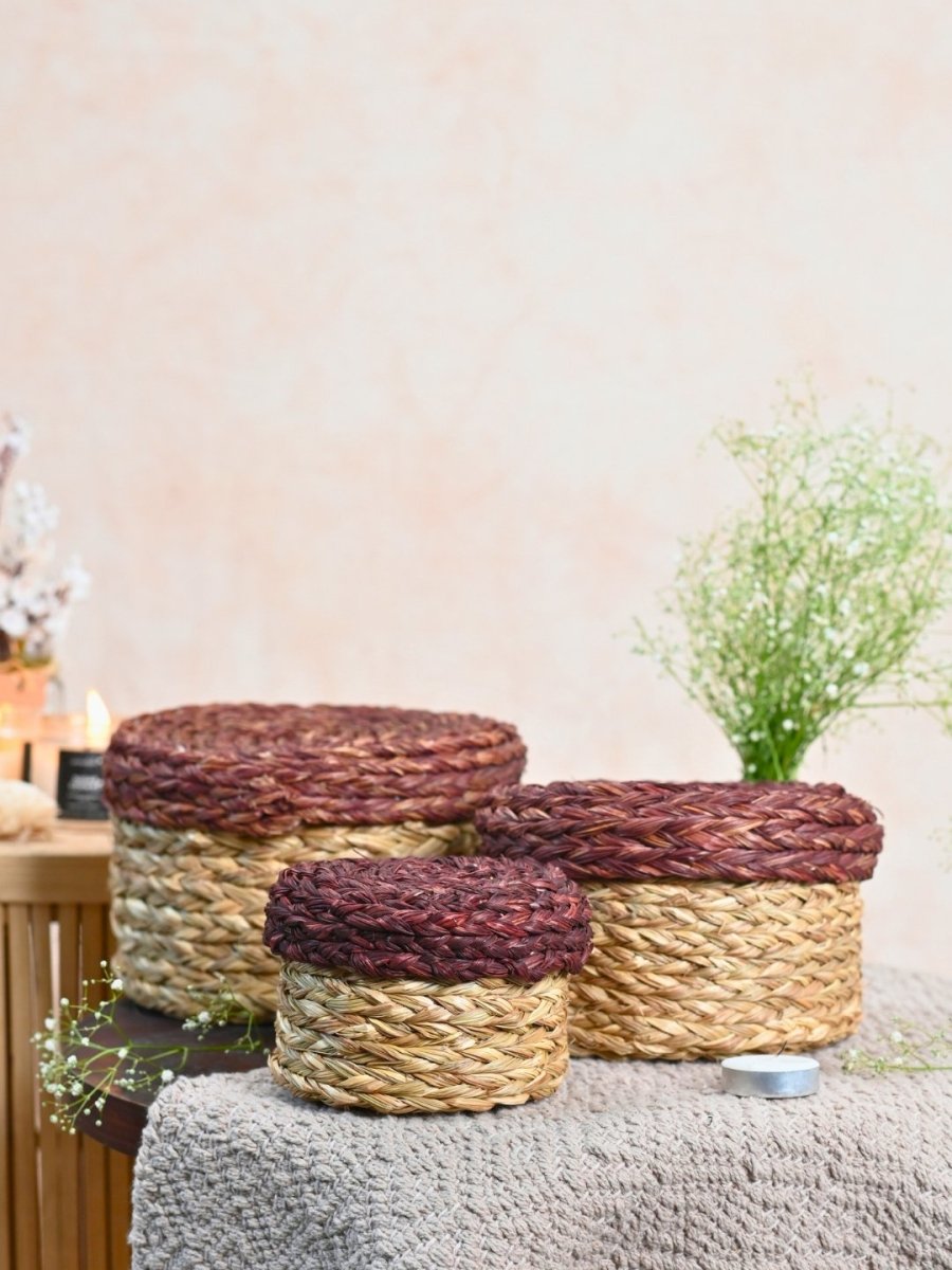 Handmade Sabai Gift Box - Brown | Set of 3 - Kadam Haat