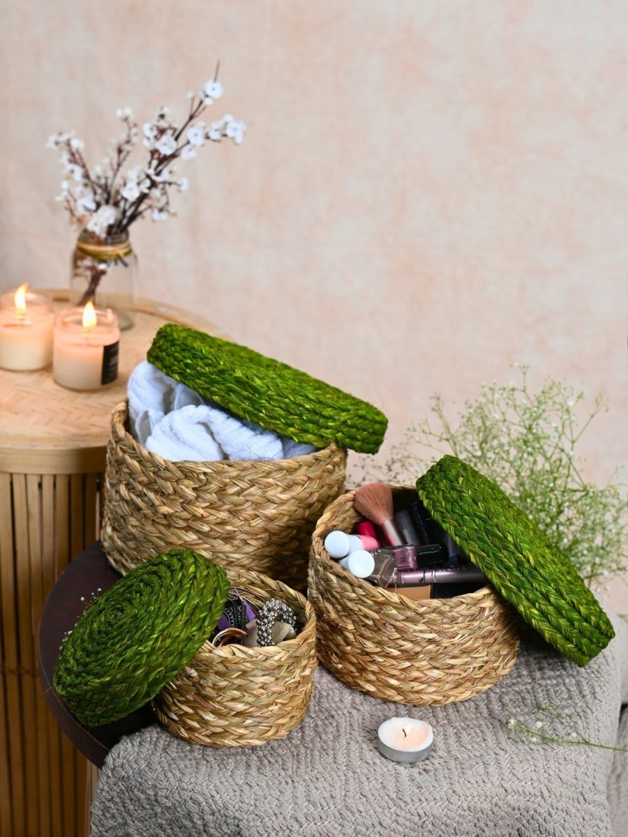 Handmade Sabai Gift Box - Green | Set of 3 - Kadam Haat