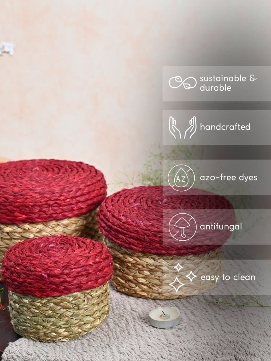 Handmade Sabai Gift Box - Red | Set of 3 - Kadam Haat