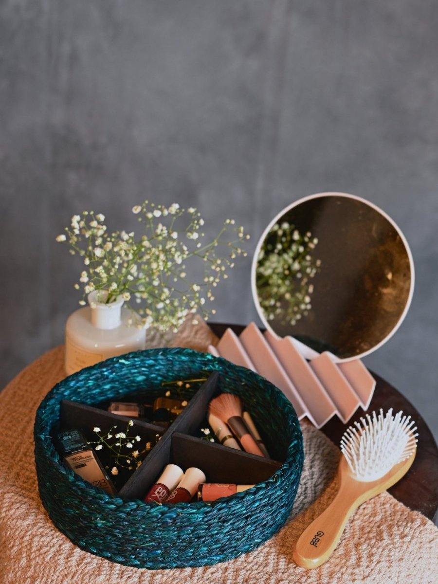 Handmade Sabai Grass Jewellery Box - Indigo - Kadam Haat