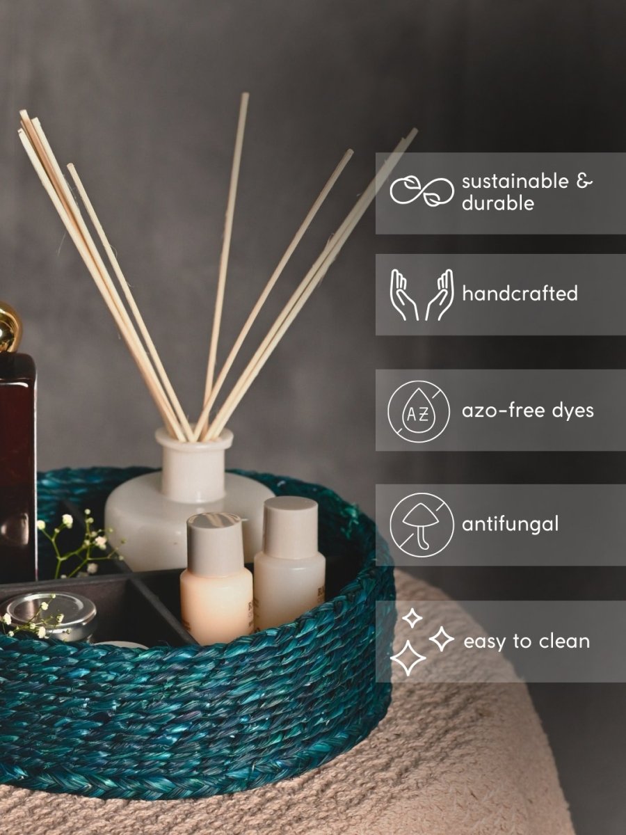 Handmade Sabai Grass Jewellery Box - Indigo - Kadam Haat