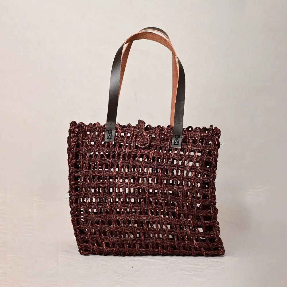 Handmade Sabai Grass Large Mesh Bag - Brown - Kadam Haat