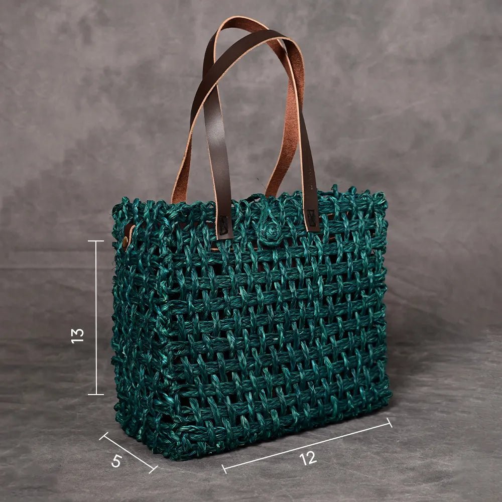 Handmade Sabai Grass Large Mesh Bag - Indigo - Kadam Haat
