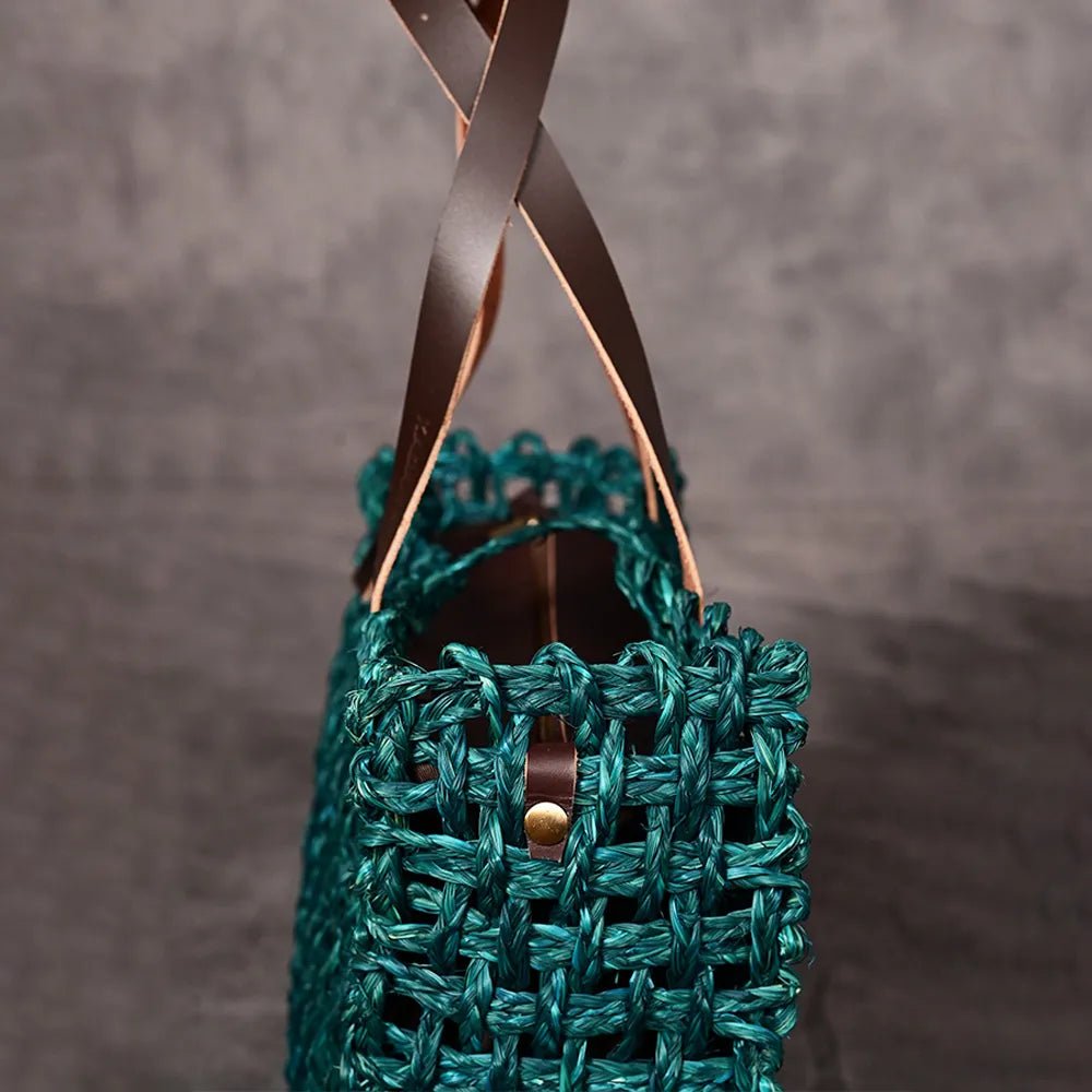 Handmade Sabai Grass Large Mesh Bag - Indigo - Kadam Haat
