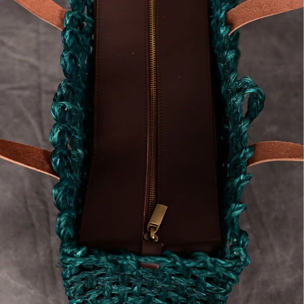 Handmade Sabai Grass Large Mesh Bag - Indigo - Kadam Haat