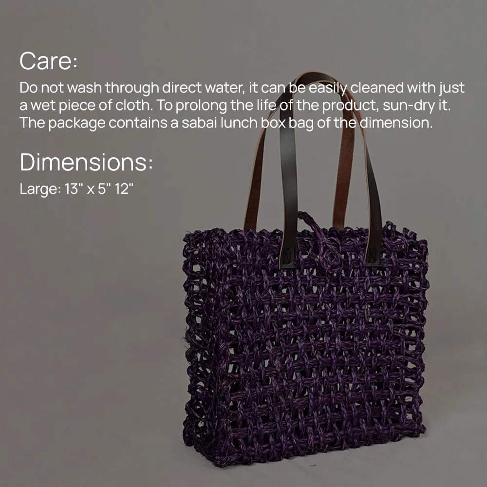 Handmade Sabai Grass Large Mesh Bag - Lavender - Kadam Haat
