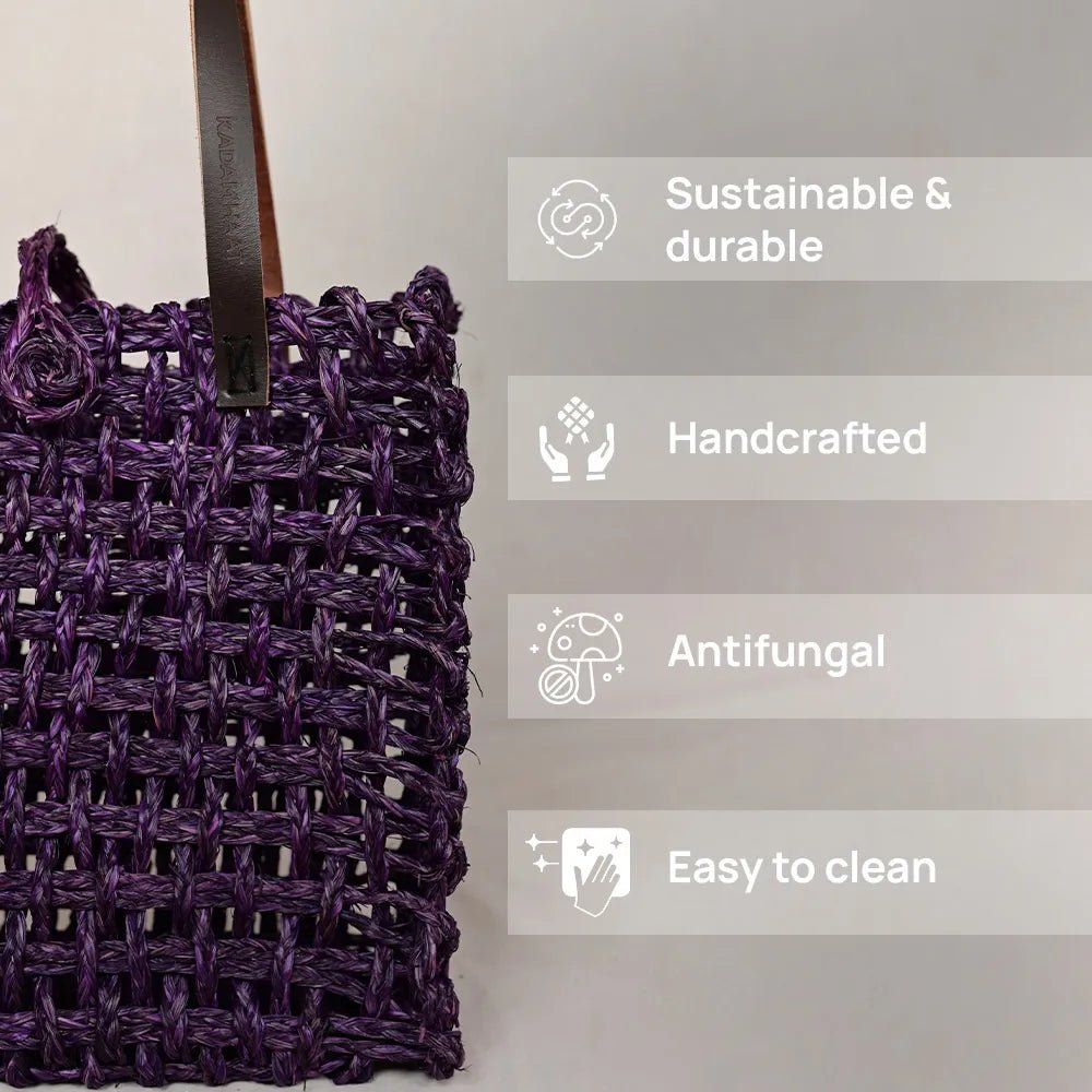 Handmade Sabai Grass Large Mesh Bag - Lavender - Kadam Haat