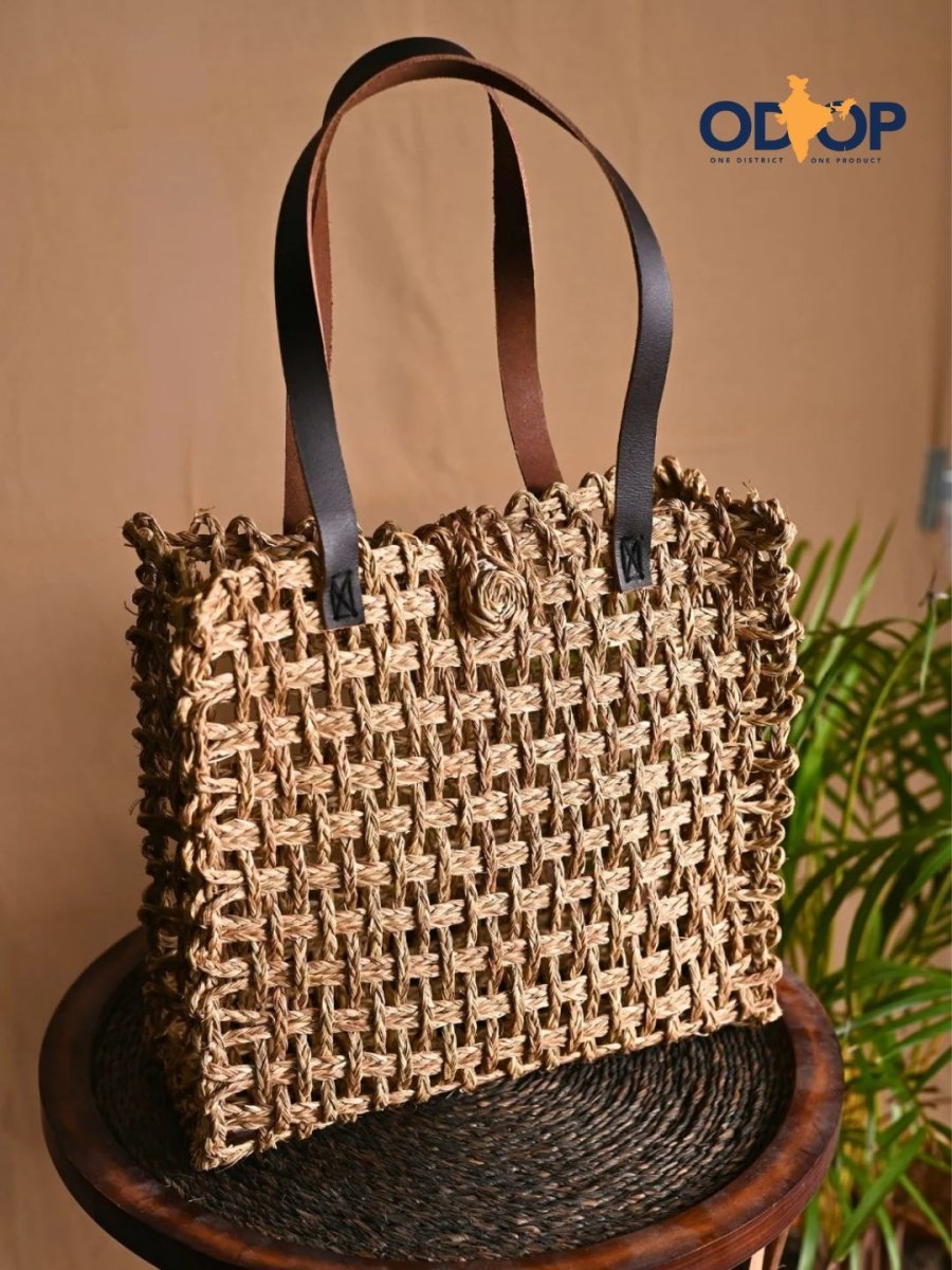 Handmade Sabai Grass Large Mesh Bag - Natural - Kadam Haat