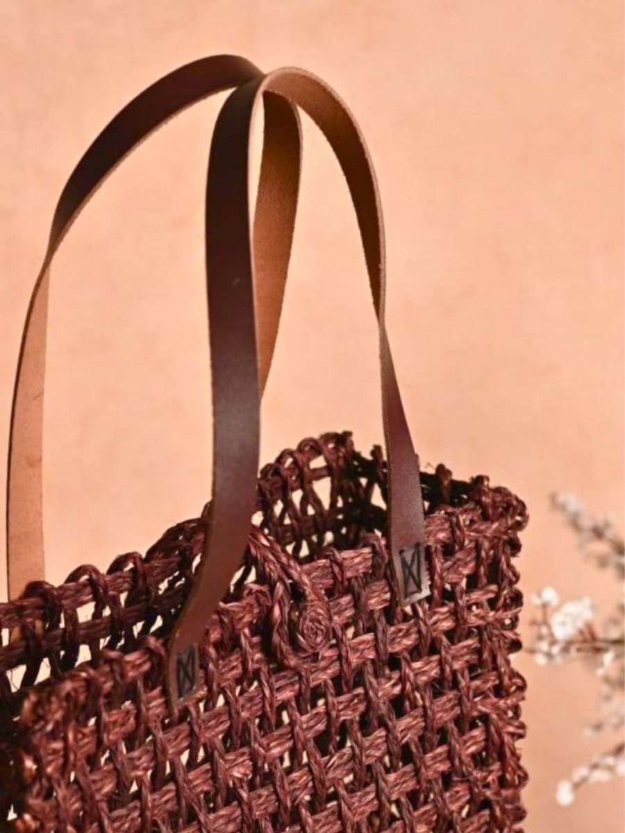Handmade Sabai Grass Large Mesh Tote Bag - Brown - Kadam Haat