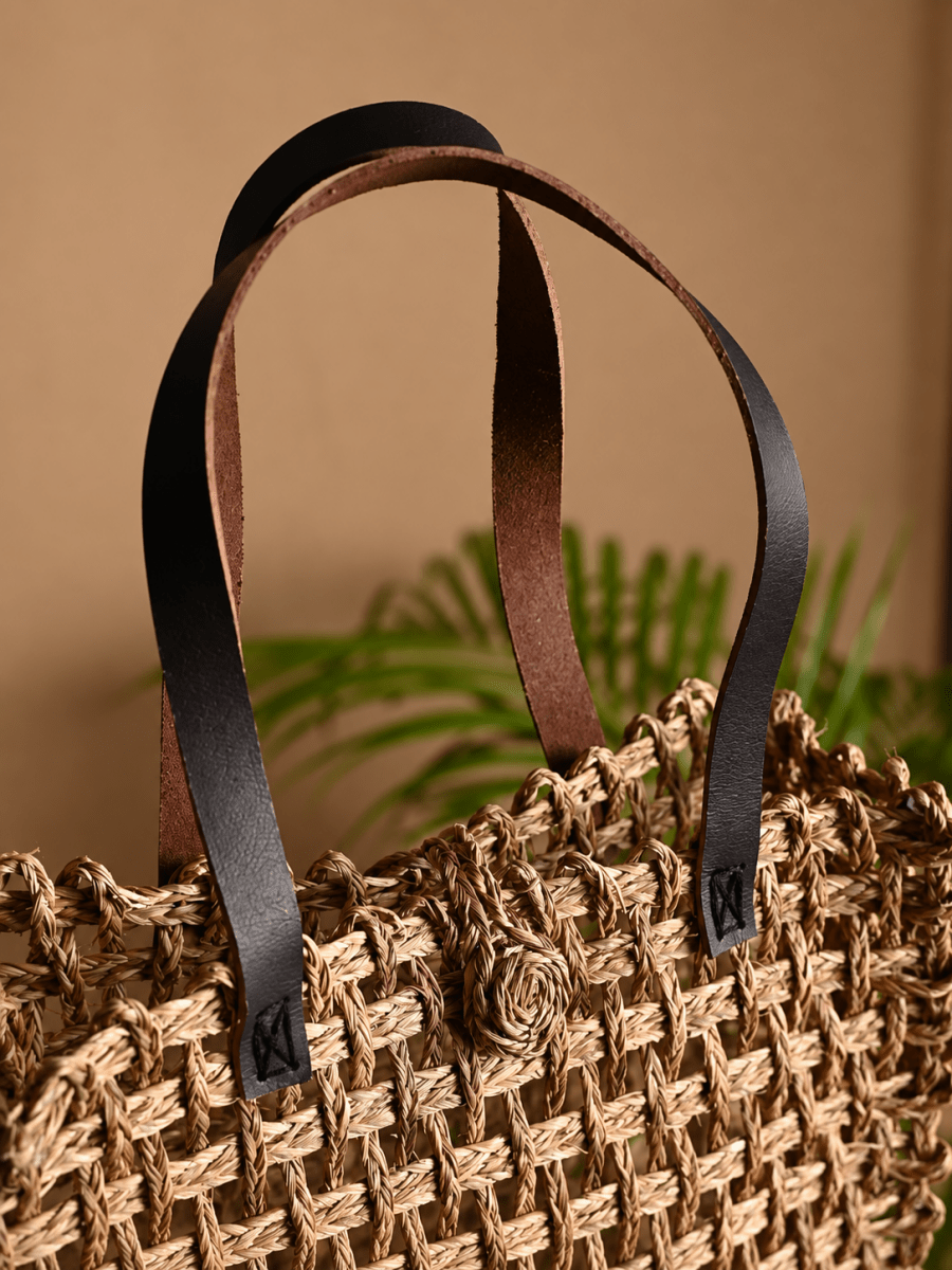 Handmade Sabai Grass Large Mesh Tote Bag - Natural - Kadam Haat