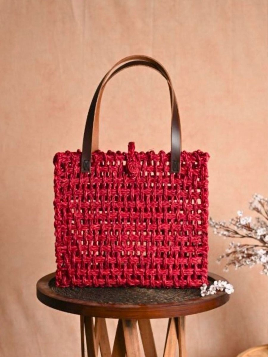 Handmade Sabai Grass Large Mesh Tote Bag - Surkhi - Kadam Haat