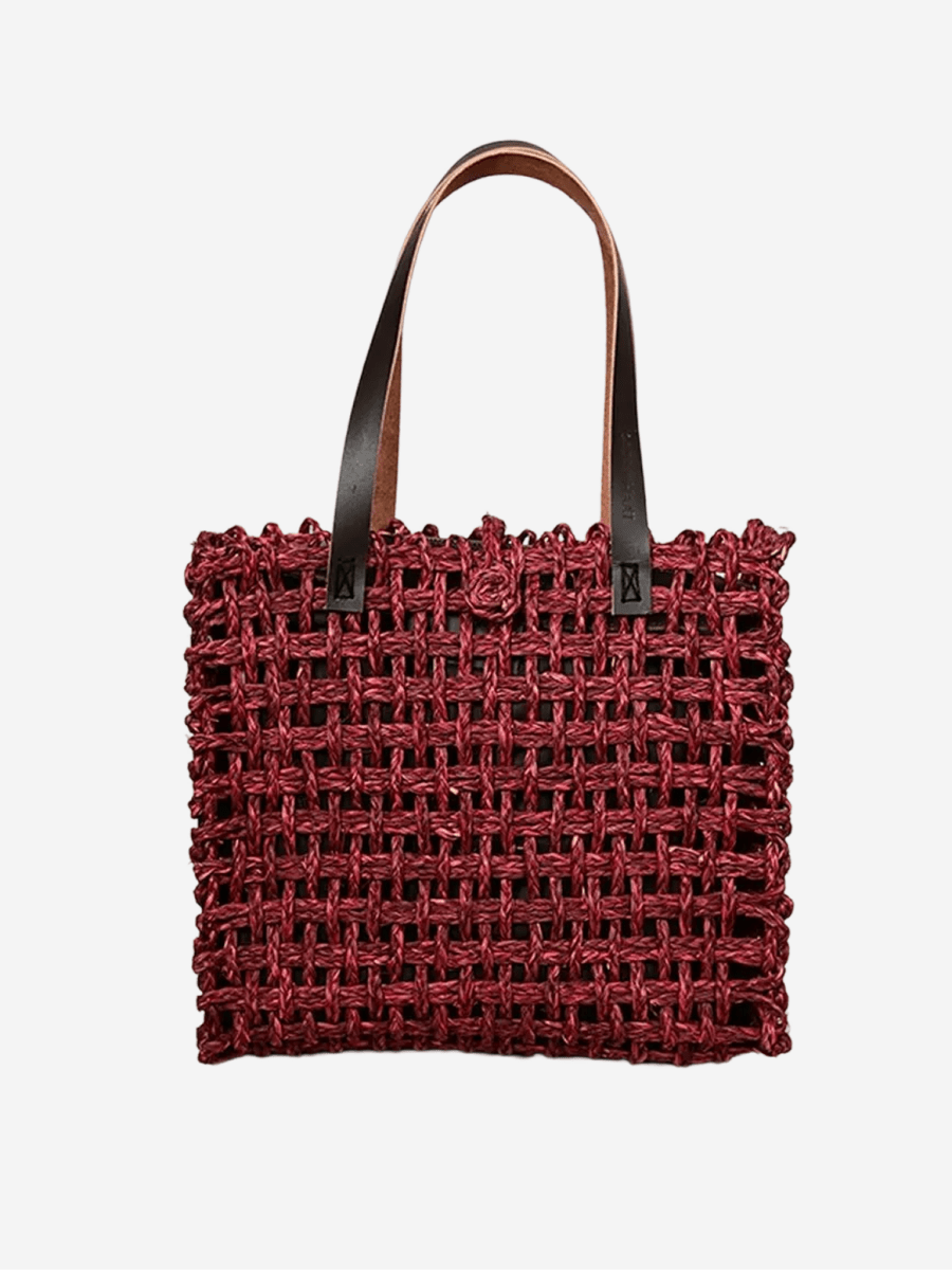 Handmade Sabai Grass Large Mesh Tote Bag - Wine - Kadam Haat