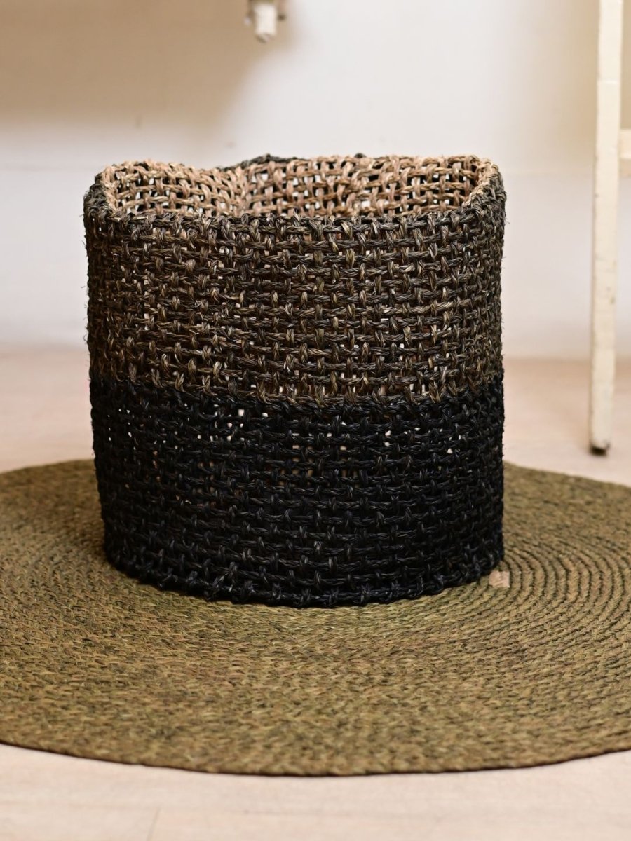 Handmade Sabai Grass Laundry Basket - Black - Kadam Haat