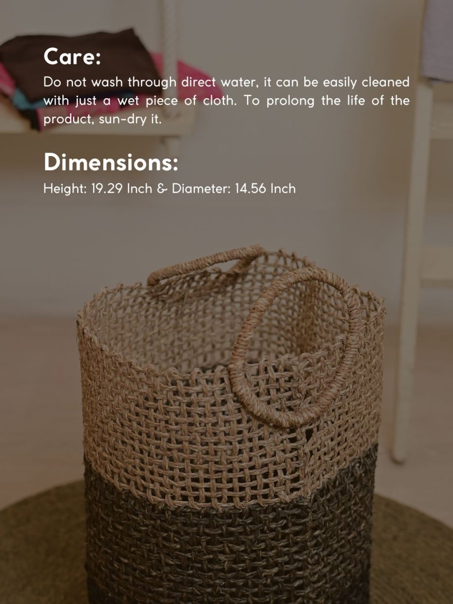 Handmade Sabai Grass Laundry Basket - Black - Kadam Haat