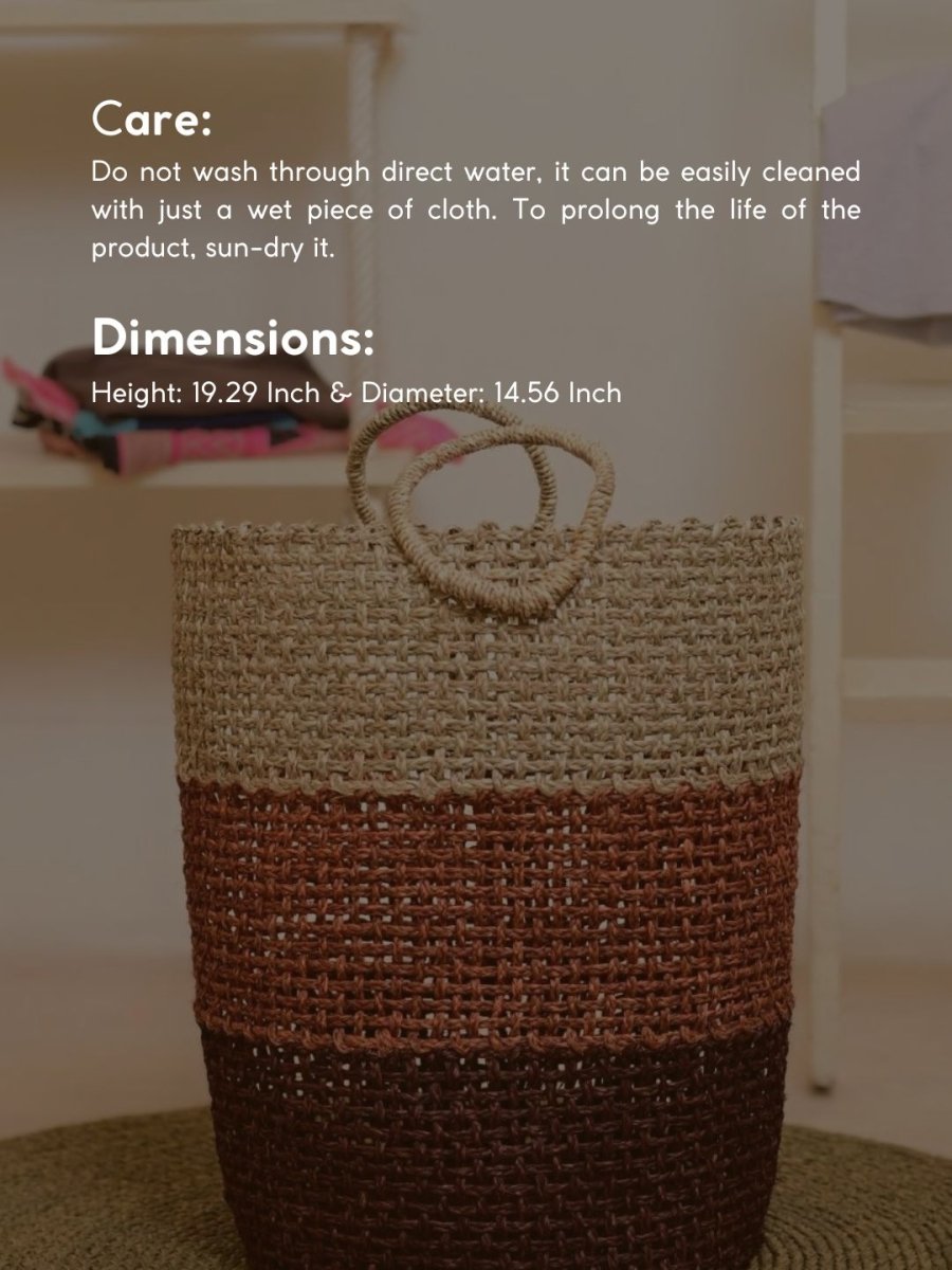 Handmade Sabai Grass Laundry Basket - Brown - Kadam Haat