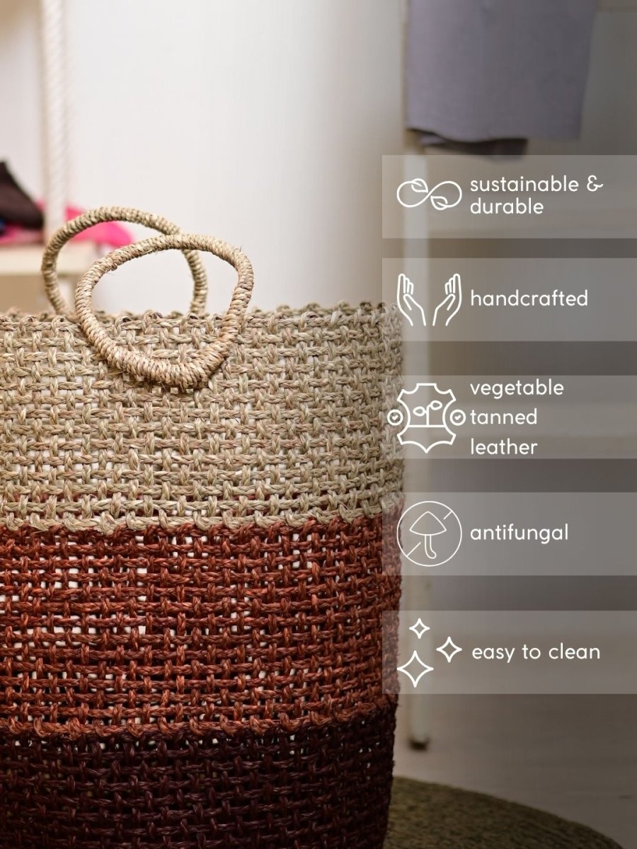 Handmade Sabai Grass Laundry Basket - Brown - Kadam Haat