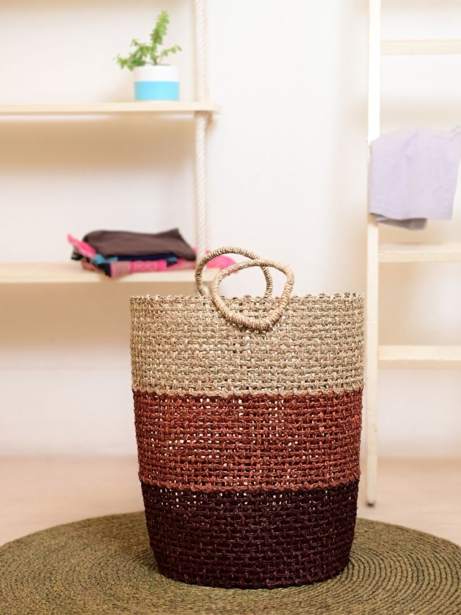 Handmade Sabai Grass Laundry Basket - Brown - Kadam Haat