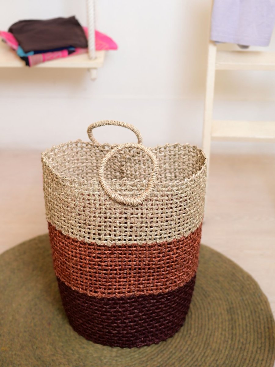 Handmade Sabai Grass Laundry Basket - Brown - Kadam Haat