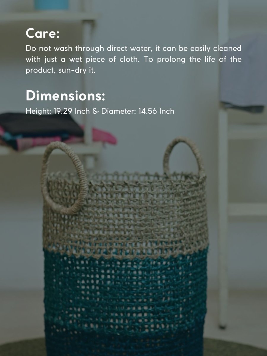 Handmade Sabai Grass Laundry Basket - Indigo - Kadam Haat