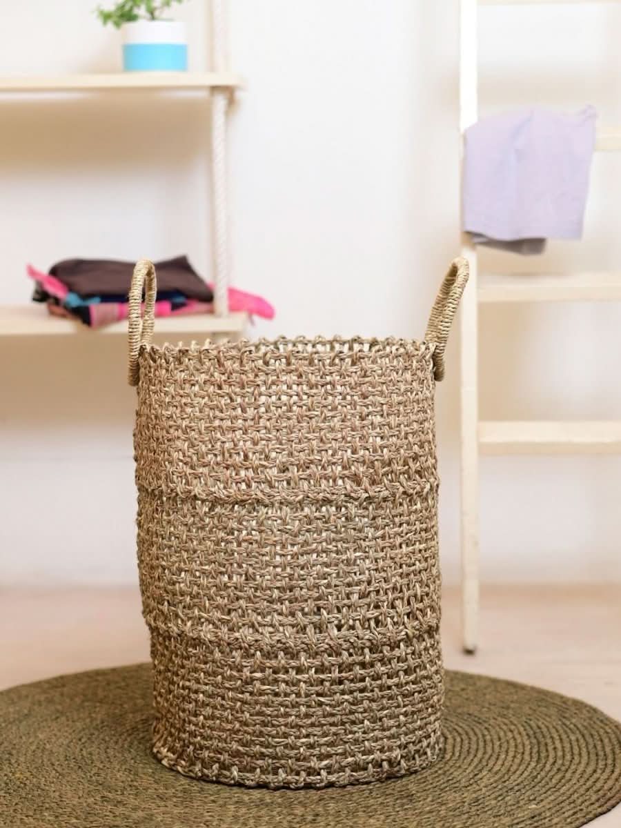 Handmade Sabai Grass Laundry Basket - Natural - Kadam Haat