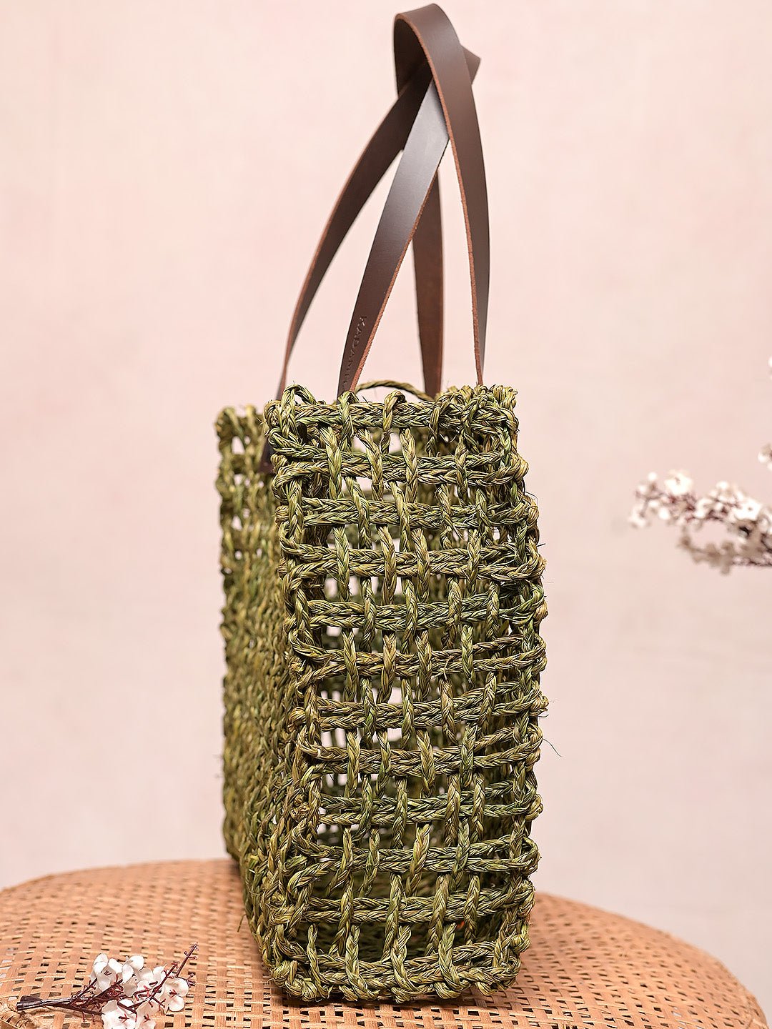 Handmade Sabai Grass Mesh Bag - Avocado - Kadam Haat