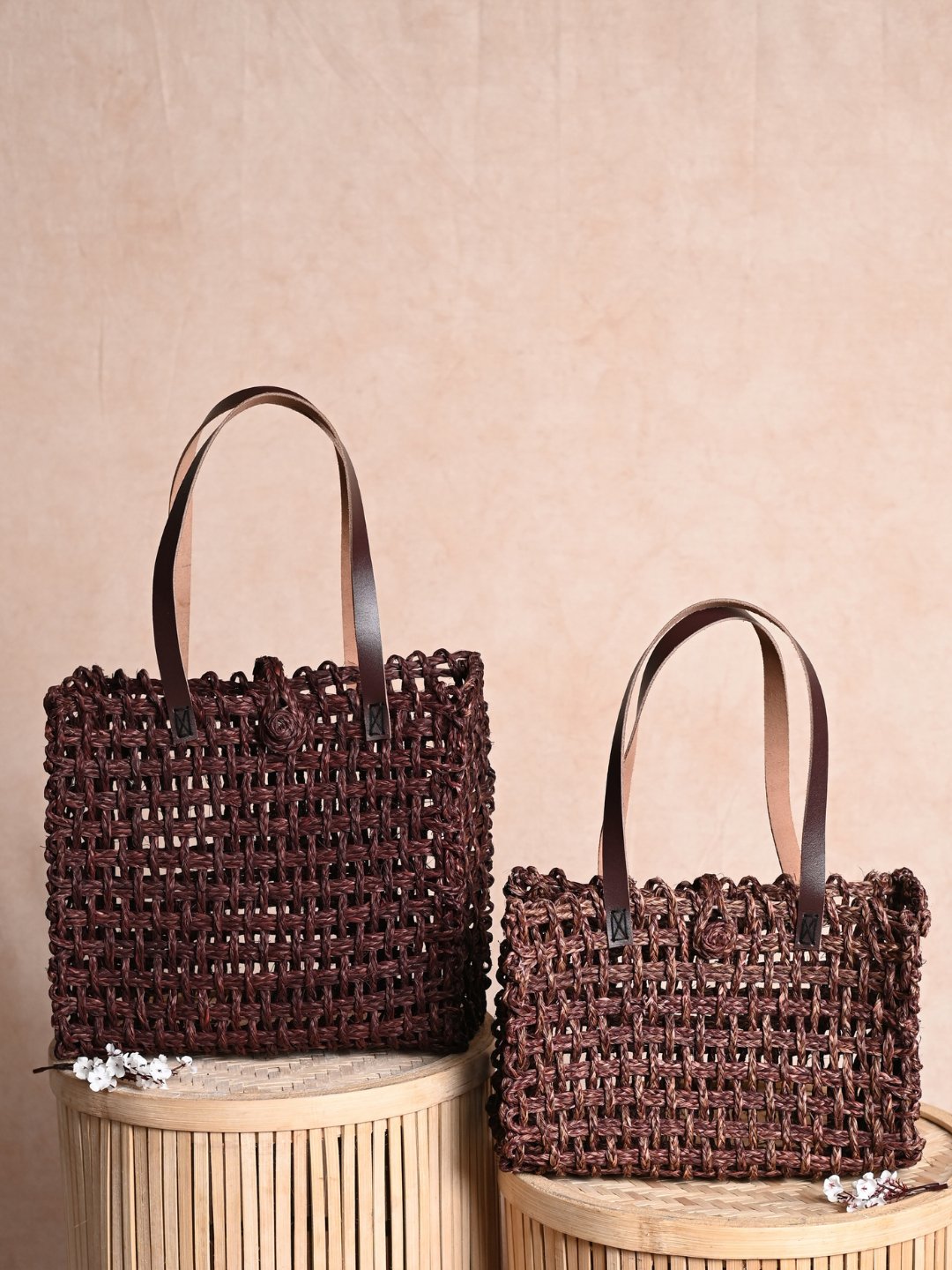 Handmade Sabai Grass Mesh Bag - Brown - Kadam Haat