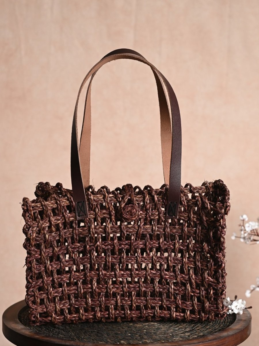 Handmade Sabai Grass Mesh Bag - Brown - Kadam Haat