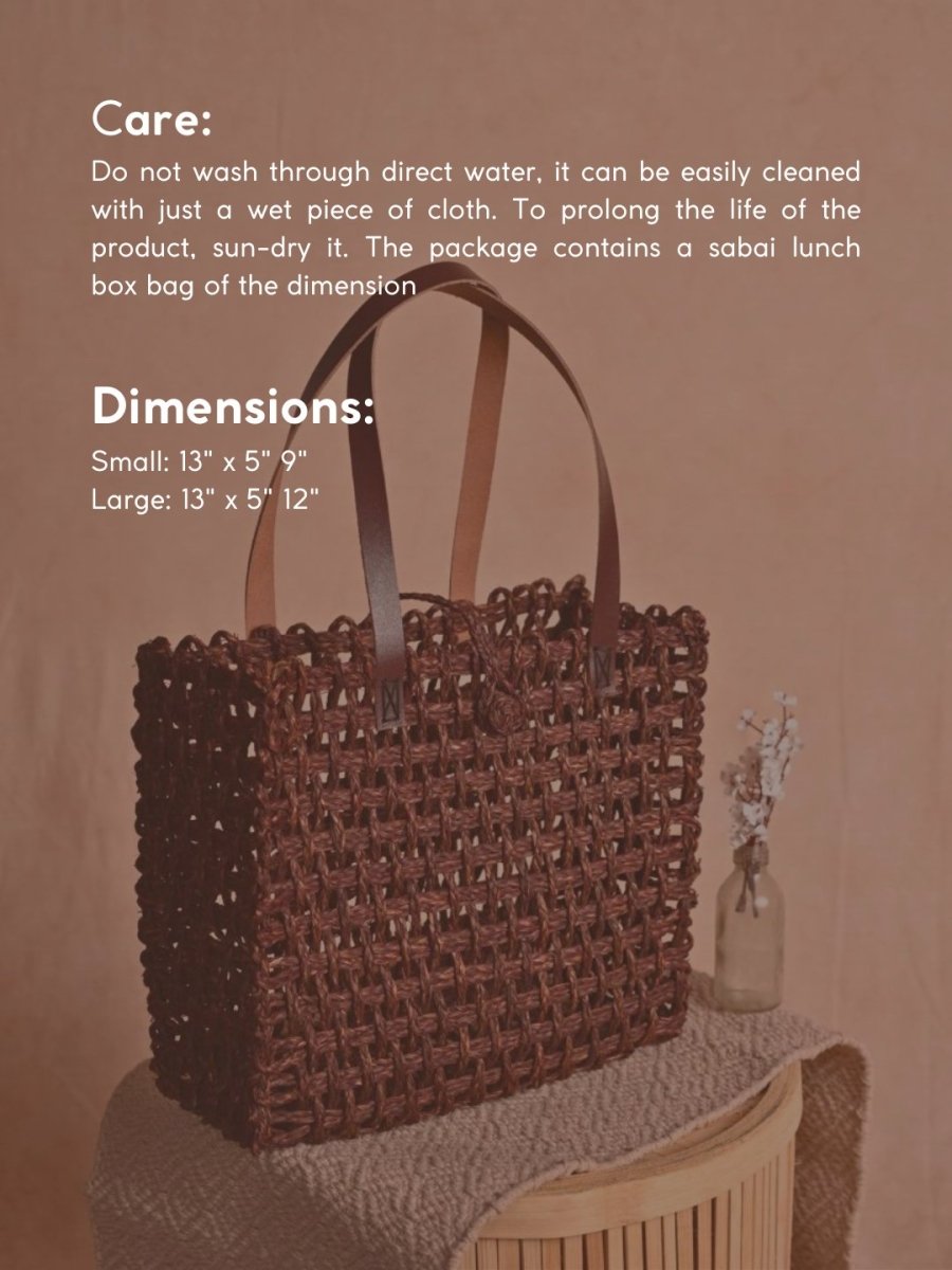 Handmade Sabai Grass Mesh Bag - Brown - Kadam Haat