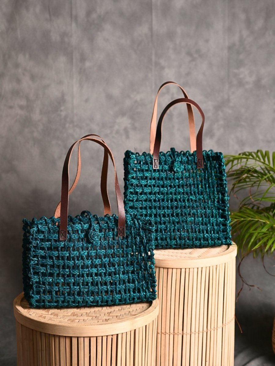 Handmade Sabai Grass Mesh Bag - Indigo - Kadam Haat