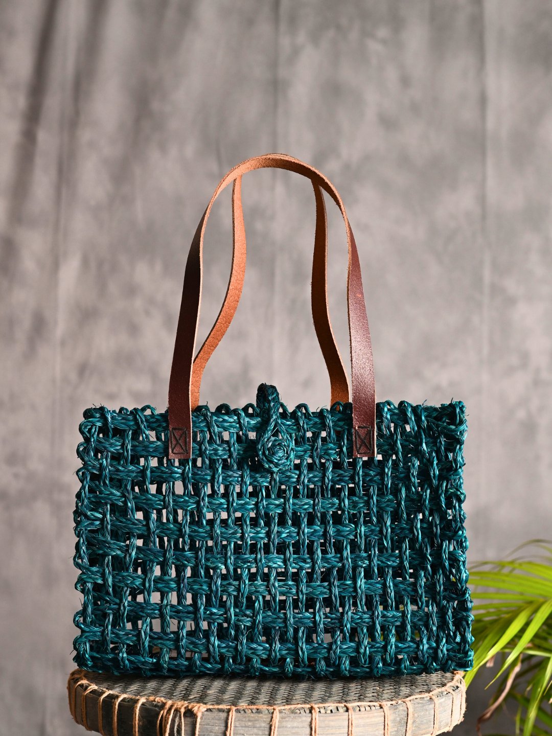 Handmade Sabai Grass Mesh Bag - Indigo - Kadam Haat