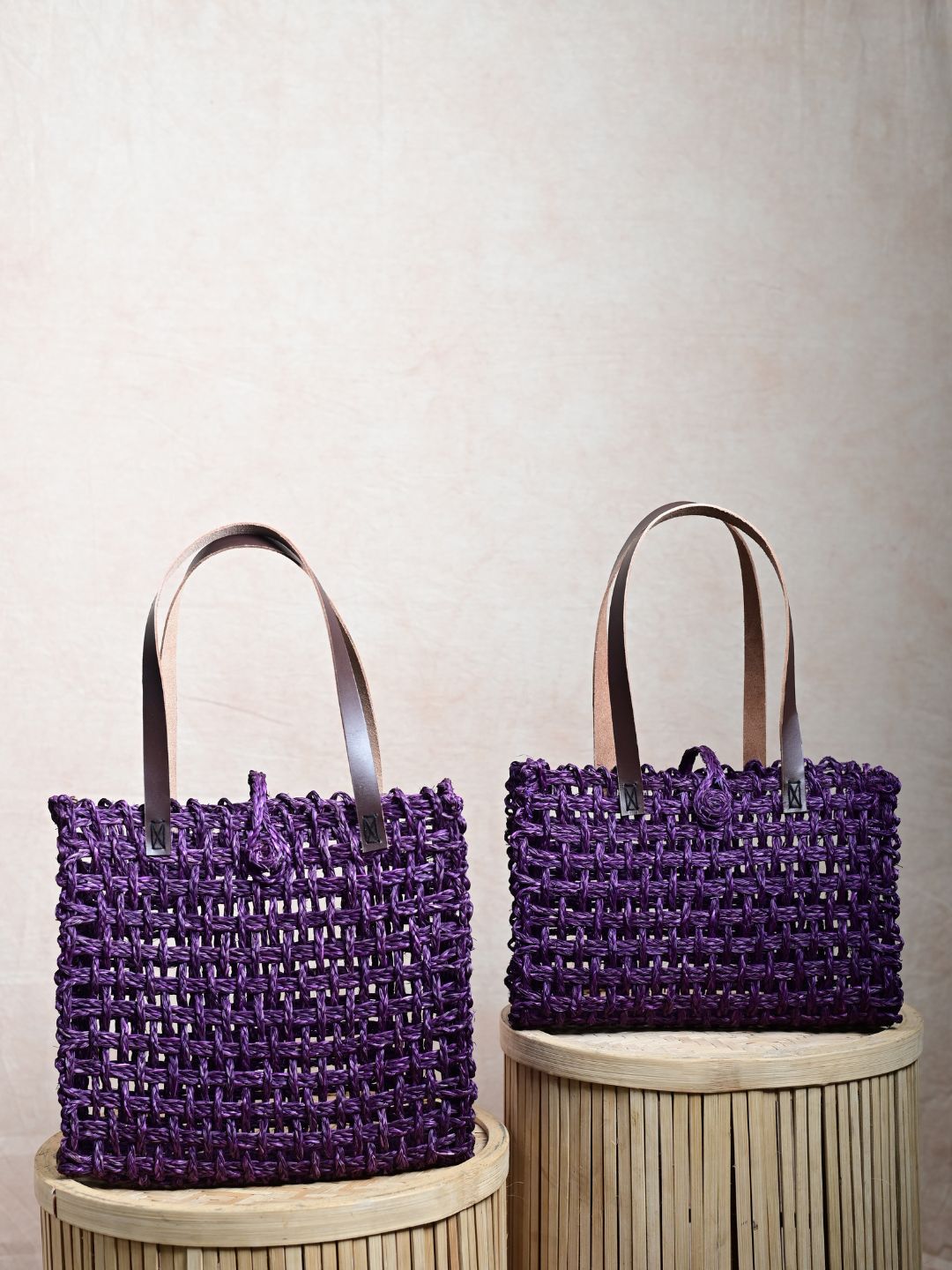 Handmade Sabai Grass Mesh Bag Large And Small Combo set of 2 - Kadam Haat