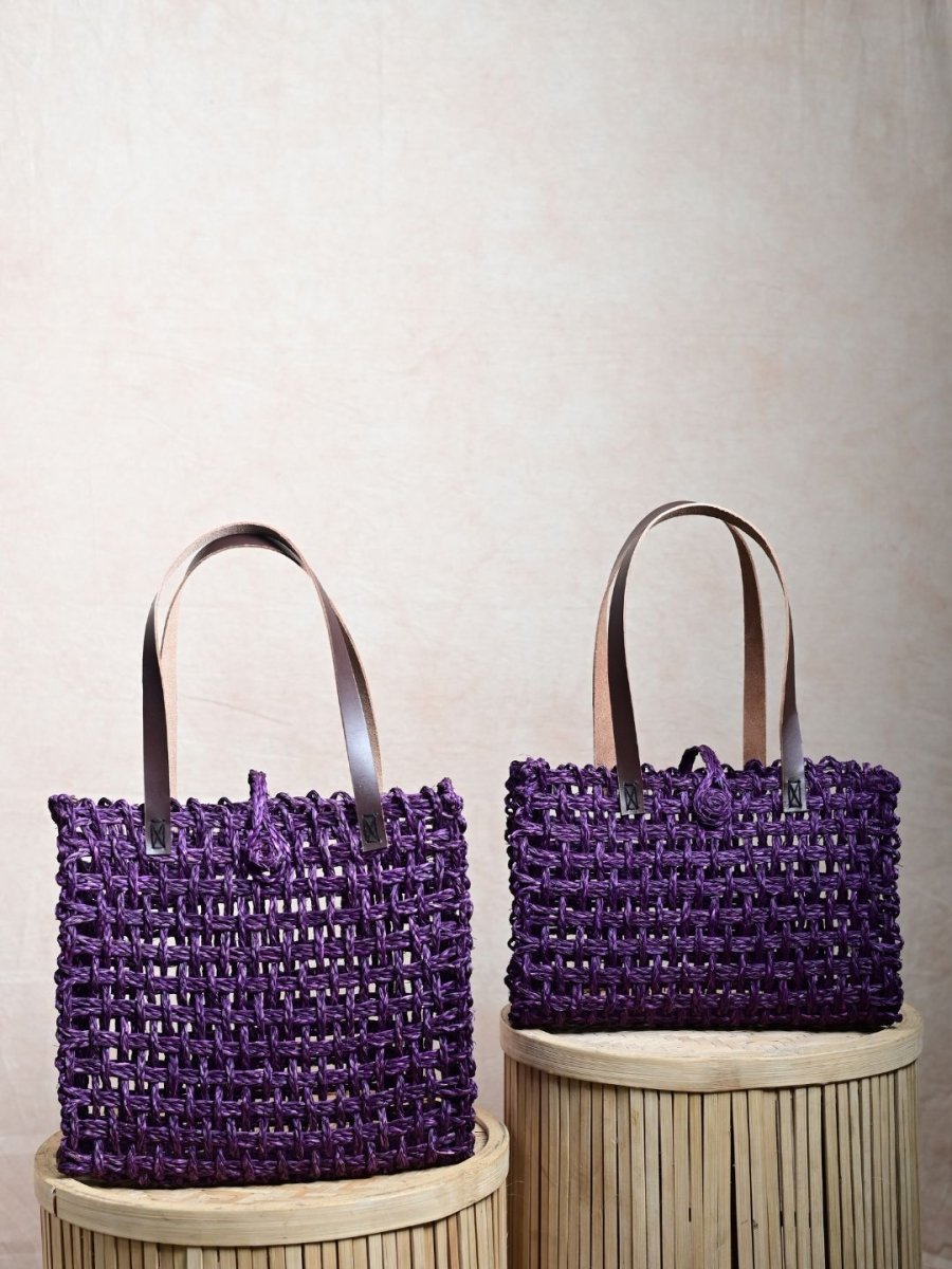 Handmade Sabai Grass Mesh Bag Large And Small Combo set of 2 - Kadam Haat