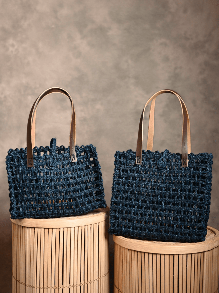Handmade Sabai Grass Mesh Bag Large And Small Combo set of 2 - Kadam Haat