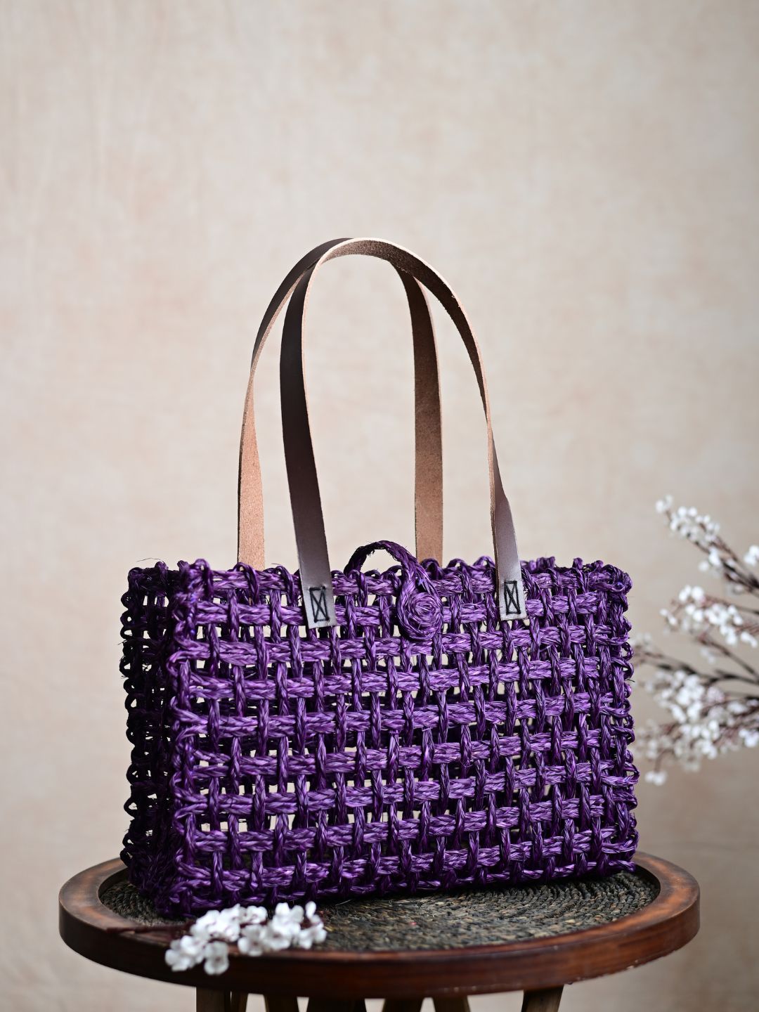 Handmade Sabai Grass Mesh Bag - Lavander - Kadam Haat