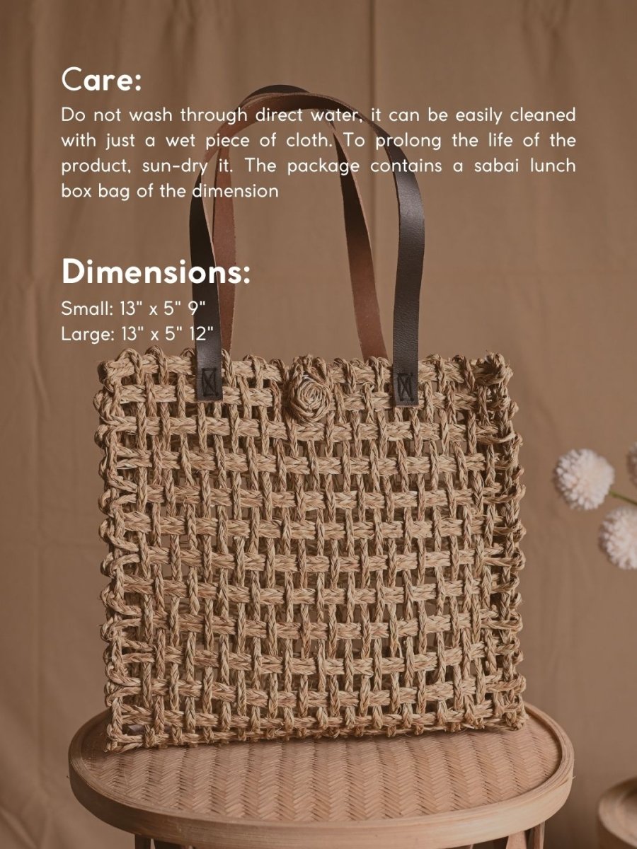 Handmade Sabai Grass Mesh Bag - Natural - Kadam Haat