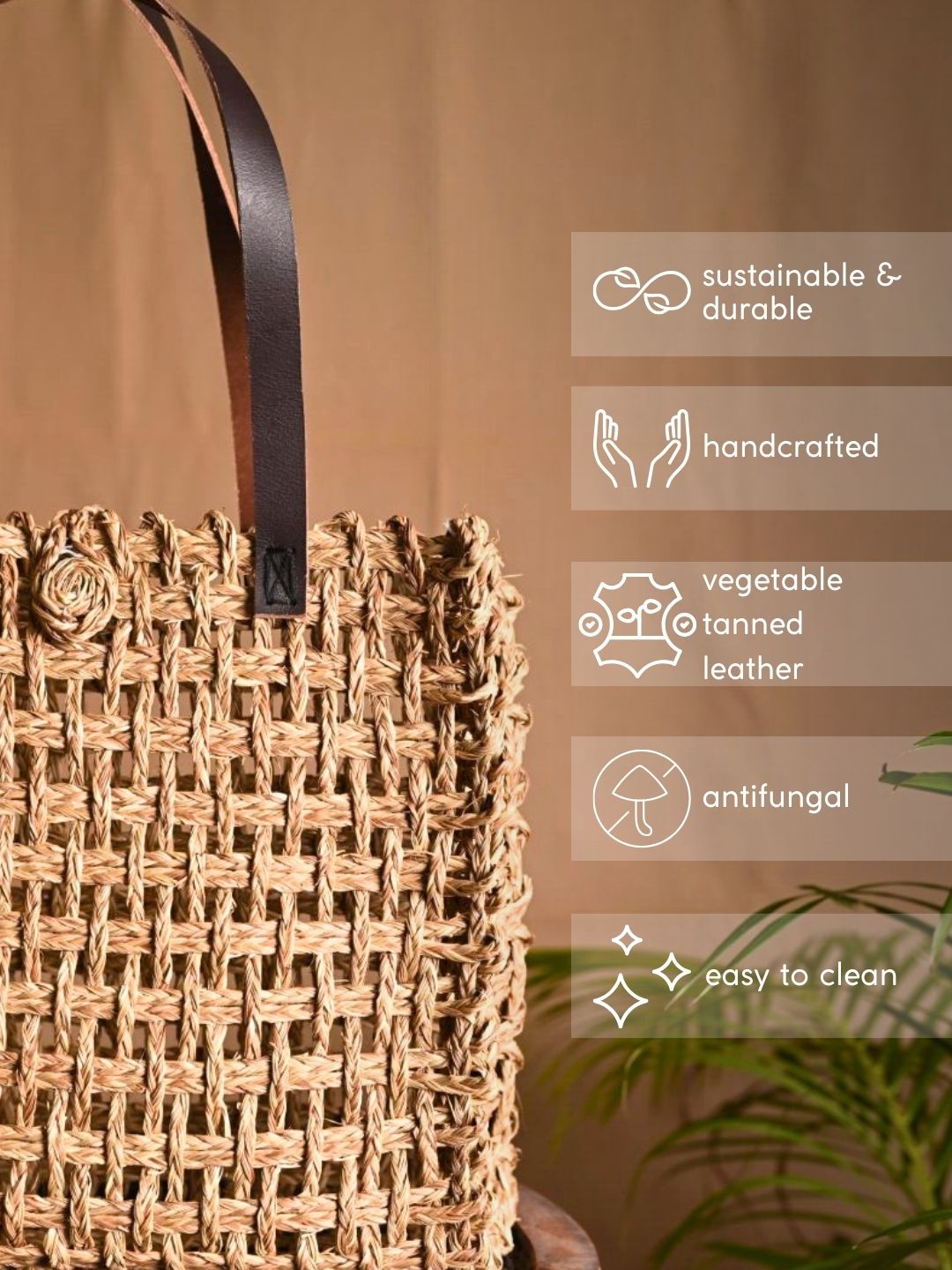 Handmade Sabai Grass Mesh Bag - Natural - Kadam Haat