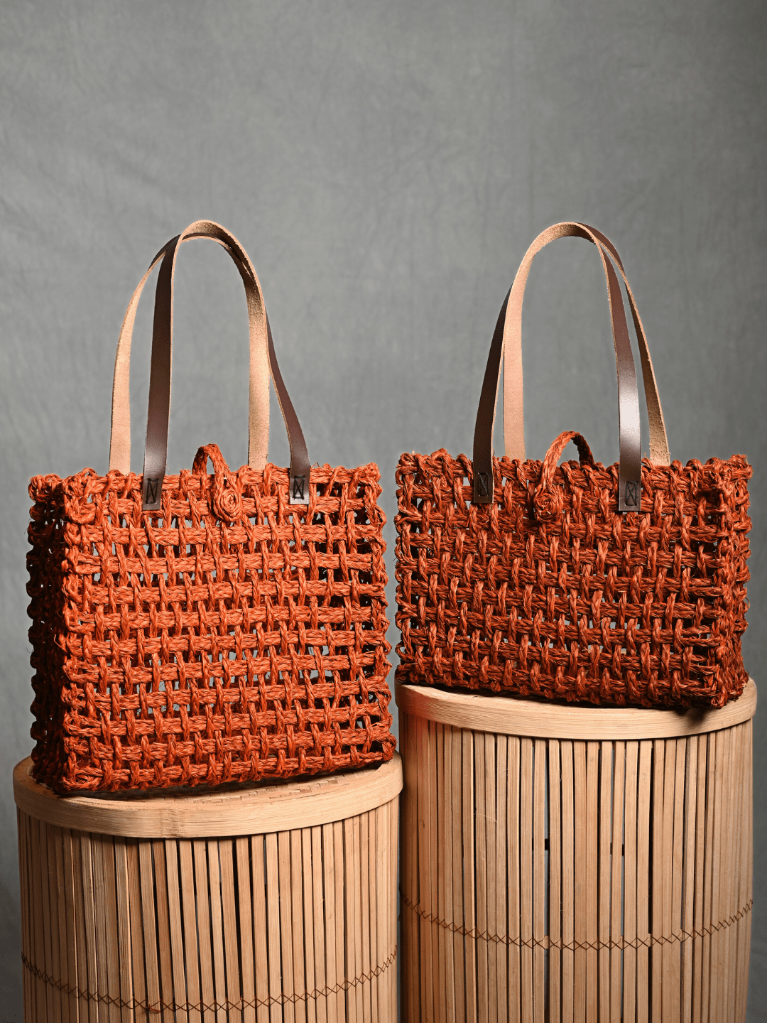 Handmade Sabai Grass Mesh Bag - Orange - Kadam Haat