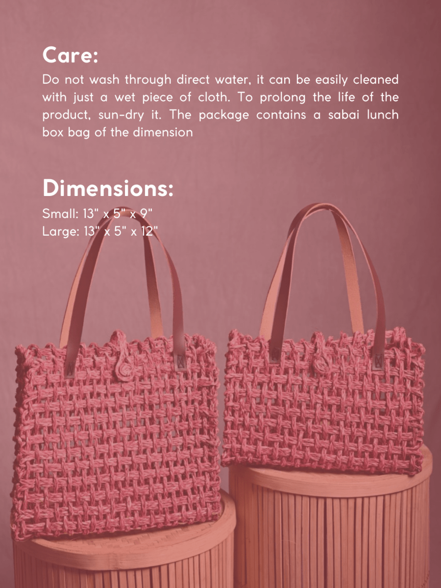 Handmade Sabai Grass Mesh Bag - Pink - Kadam Haat