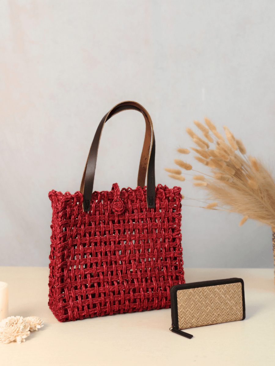Handmade Sabai Grass Mesh Bag + Sitalpatti wallet - Kadam Haat