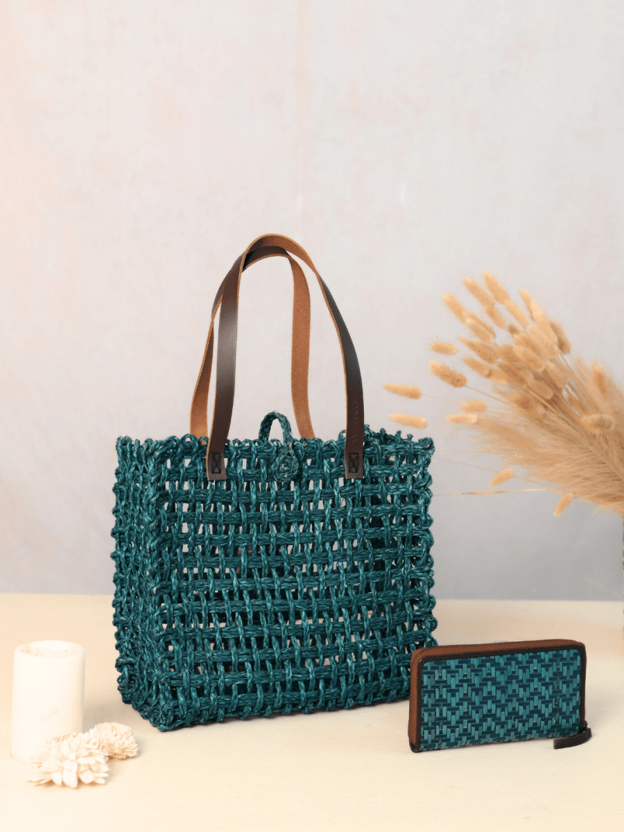 Handmade Sabai Grass Mesh Bag + Sitalpatti wallet - Kadam Haat
