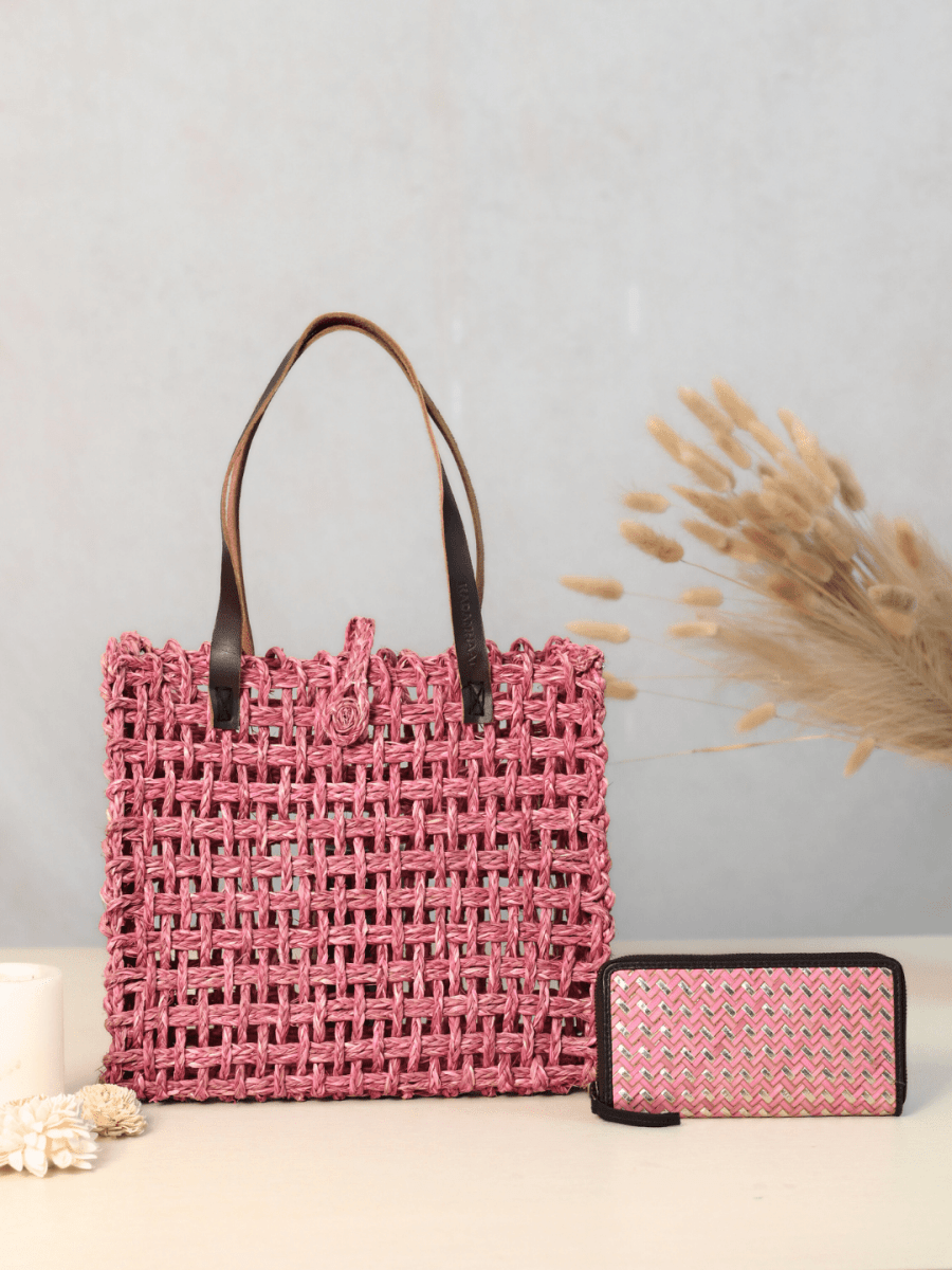 Handmade Sabai Grass Mesh Bag + Sitalpatti wallet - Kadam Haat