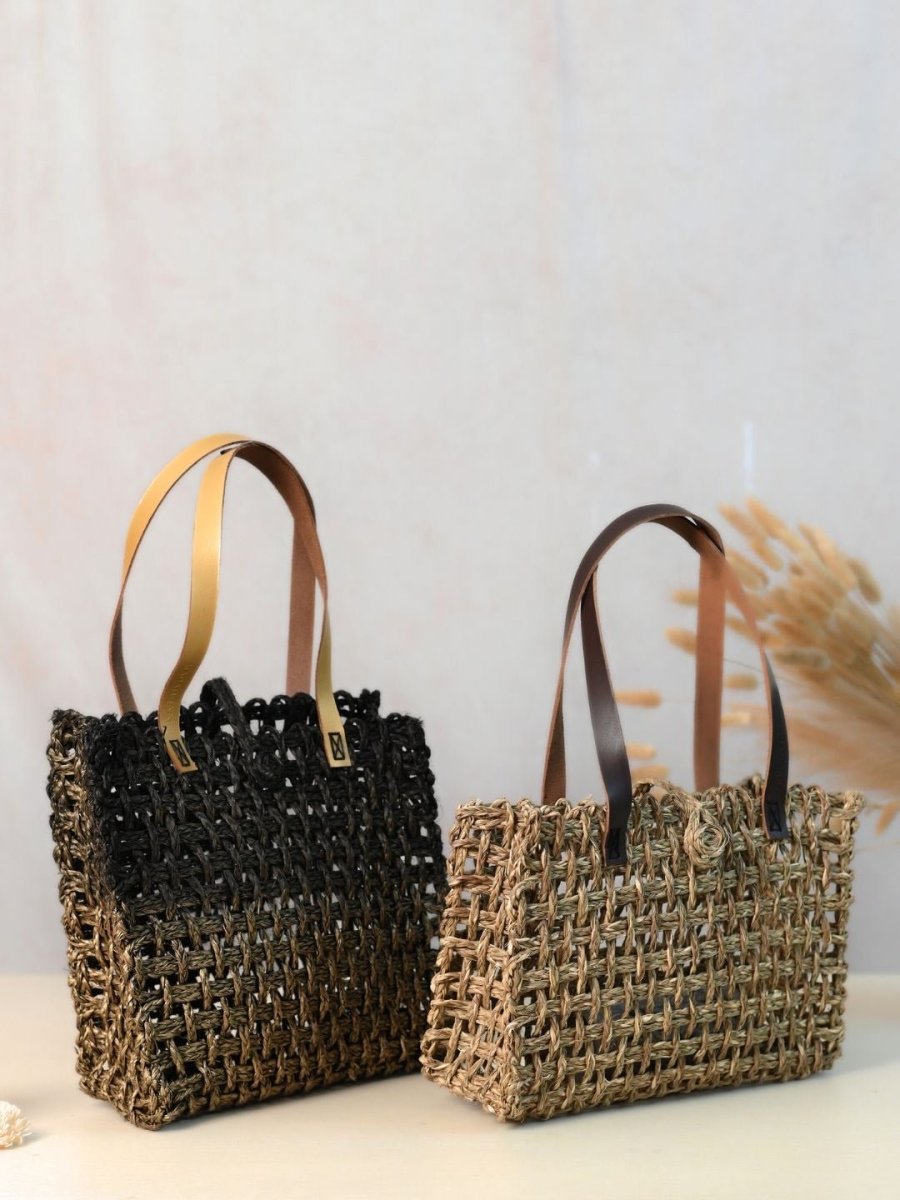 Handmade Sabai Grass Mesh Large & Small Mesh Bag - Combo of 2 - Kadam Haat