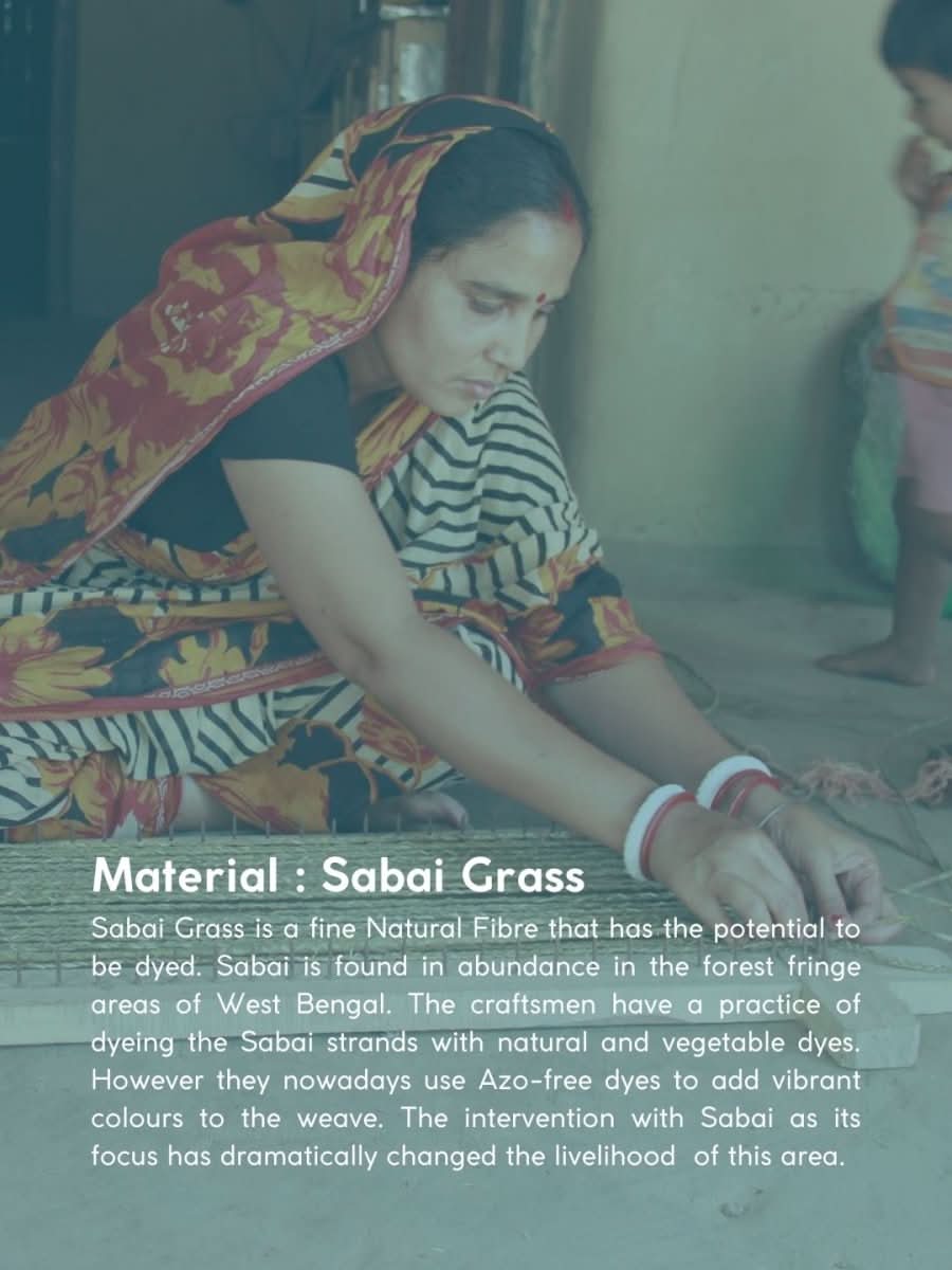 Handmade Sabai Grass Mini Mesh Bag - Indigo - Kadam Haat