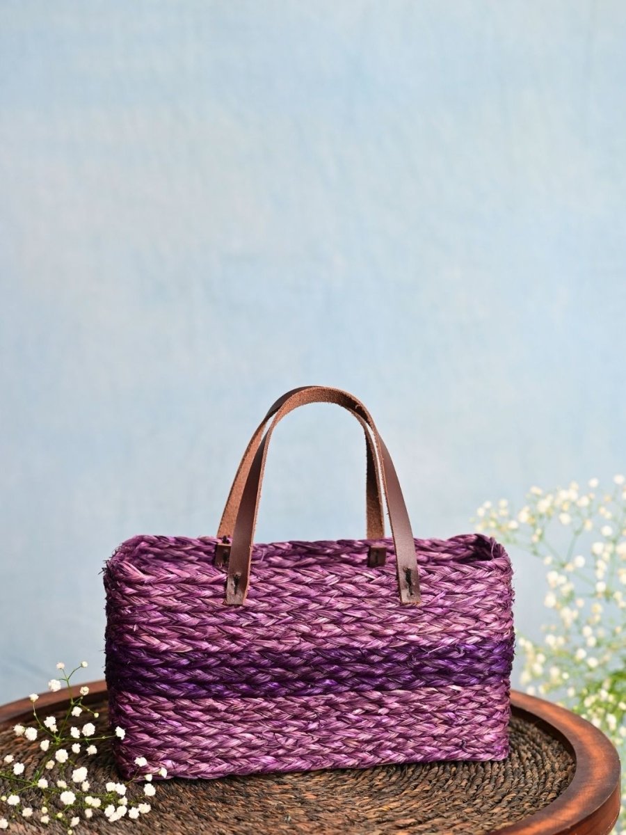 Handmade Sabai Grass Mini Shopping Bag - Lavender - Kadam Haat