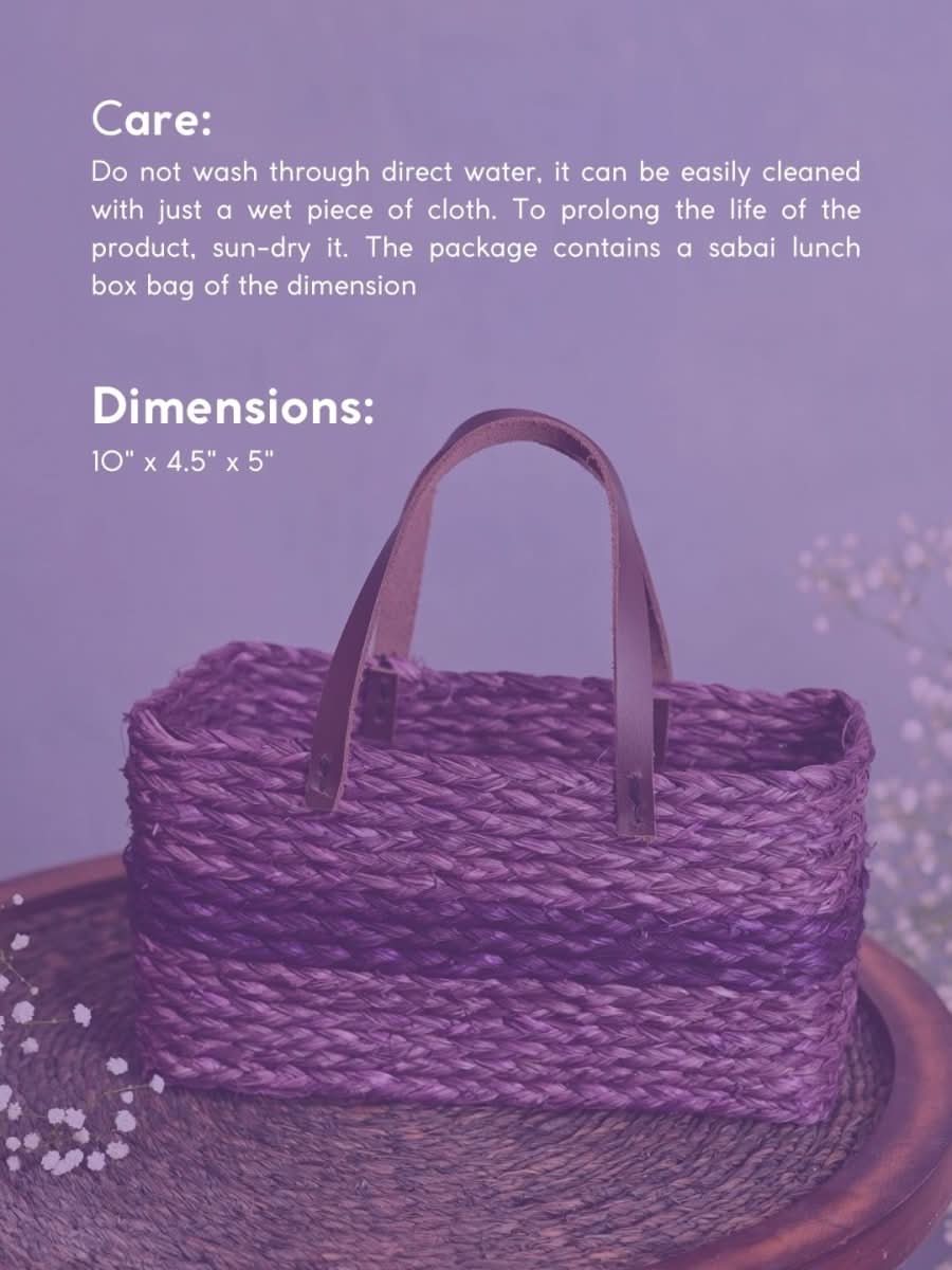 Handmade Sabai Grass Mini Shopping Bag - Lavender - Kadam Haat