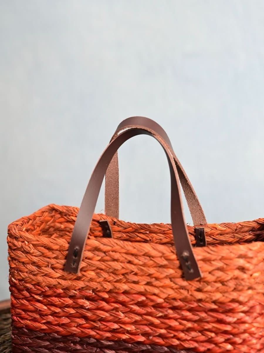 Handmade Sabai Grass Mini Shopping Bag - Orange - Kadam Haat
